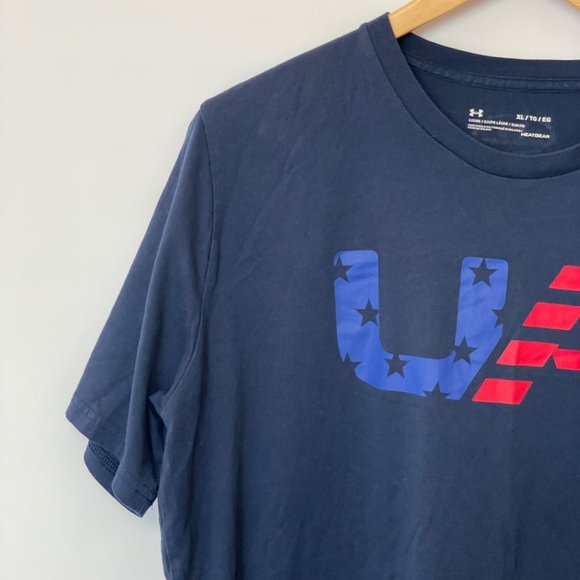 Under Armour Mens Size XL Loose Heatgear Short Sleeve Shirt Blue Graphic Print - Picture 3 of 11